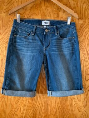 PAIGE Blue Denim Bermuda Shorts with Cuffed Hem